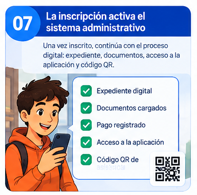 Escena 07: La inscripción activa el sistema administrativo